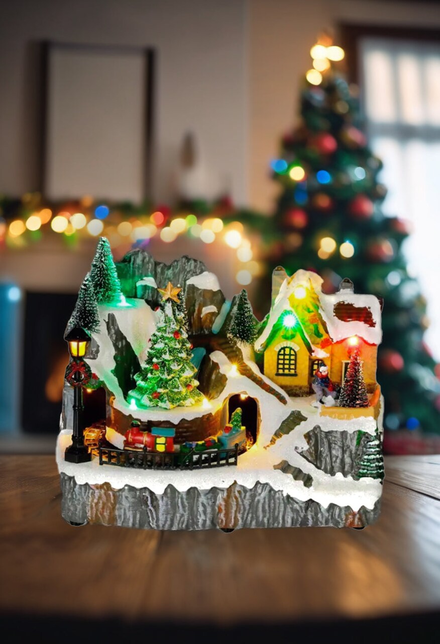Train Scene with Christmas Tree - Christmas Village Collection by Wizardi F07N5-11D